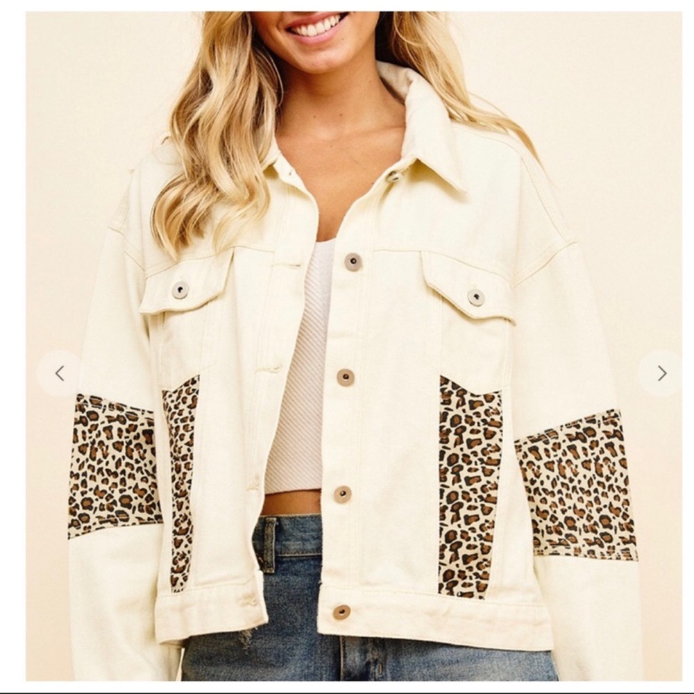 Off-white & leopard print oversized jean jacket. I absolutely adore this jacket.